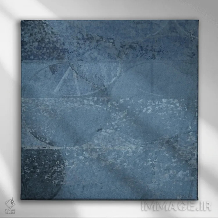 تابلو انتزاع هندسی با رنگهای آبی اثر دنیس براون - نمای روبهرو روی دیوار