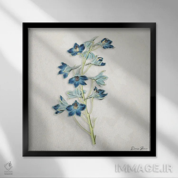 تابلو بوتانیکال آبی ۳ اثر دنیس براون - نمای قابدار مشکی