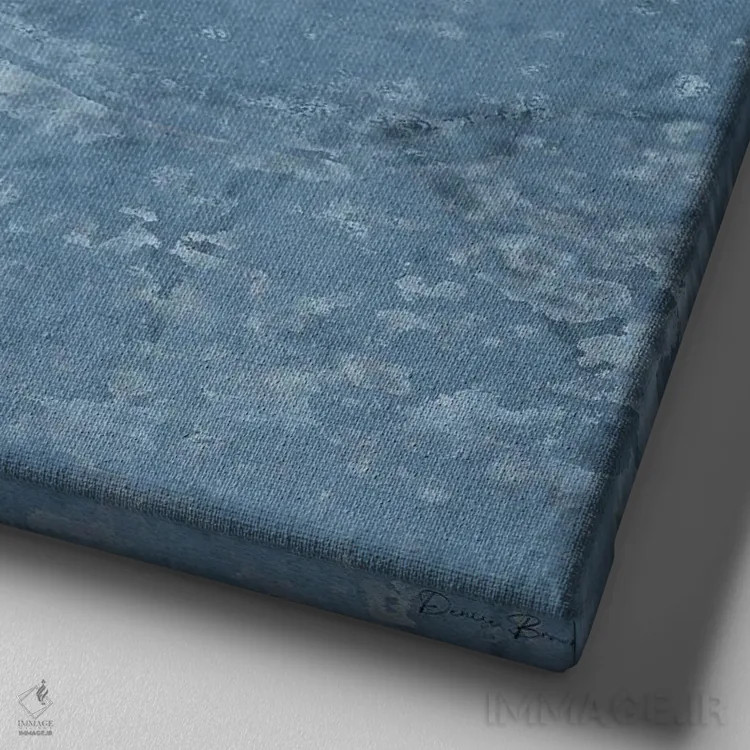 تابلو انتزاع هندسی با رنگهای آبی اثر دنیس براون - نمای نزدیک بافت بوم