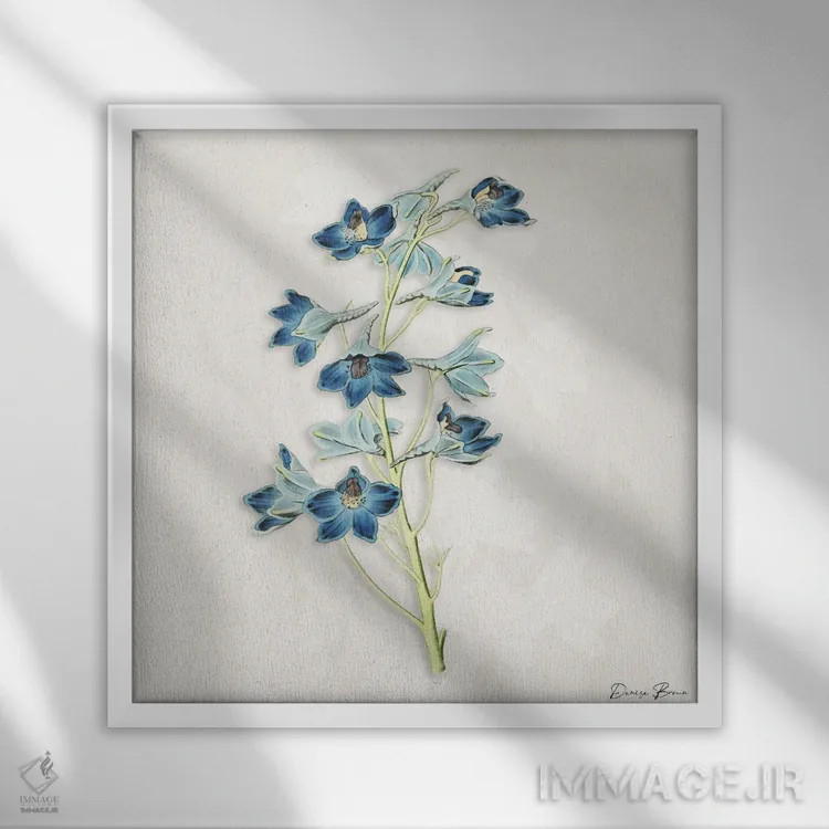 تابلو بوتانیکال آبی ۳ اثر دنیس براون - نمای قابدار سفید