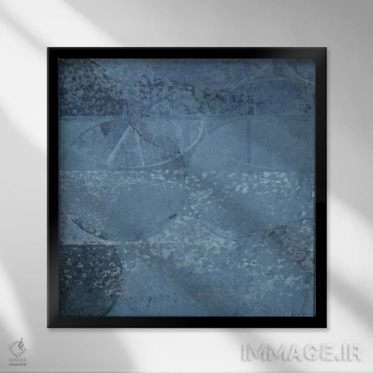 تابلو انتزاع هندسی با رنگهای آبی اثر دنیس براون - نمای قابدار مشکی