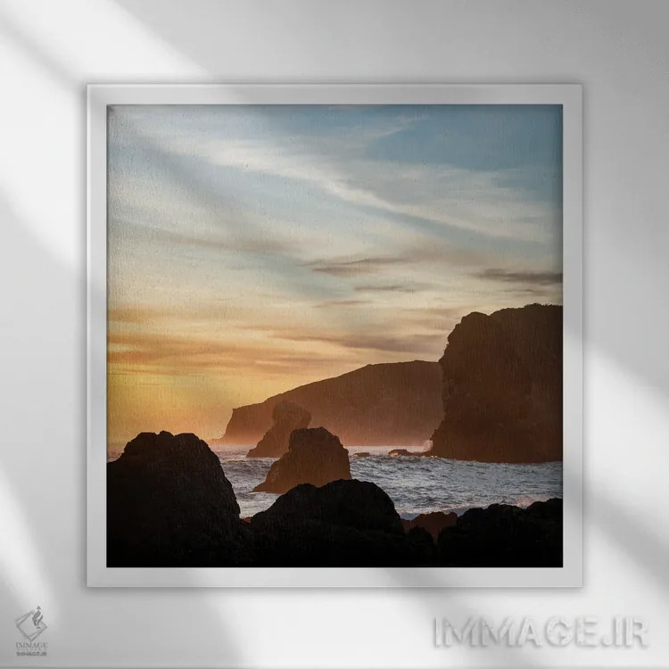 تابلو صخرههای دریایی درخشان اثر دان شوارتز - نمای قابدار سفید