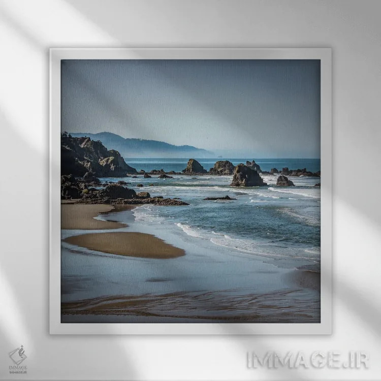 تابلو صخرههای دریایی در امواج ۱ اثر دان شوارتز - نمای قابدار سفید