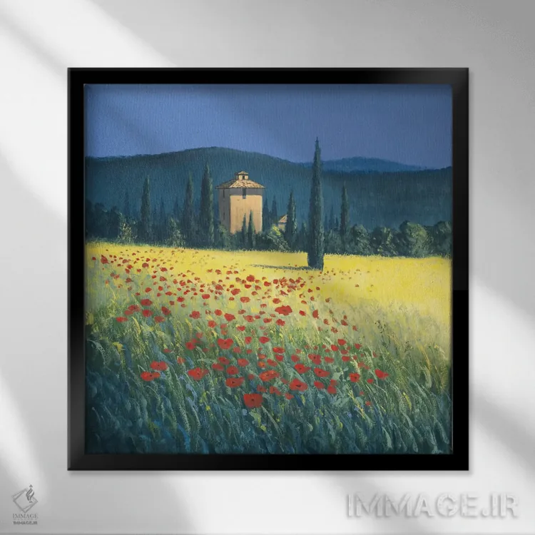 تابلو شقایقهای توسکانی دو اثر دیوید شورت - نمای قابدار مشکی