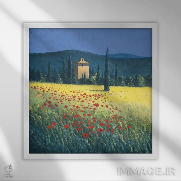 تابلو شقایقهای توسکانی دو اثر دیوید شورت - نمای قابدار سفید