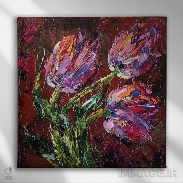 تابلو لالهها اثر دانا سورکینا - نمای روبهرو روی دیوار
