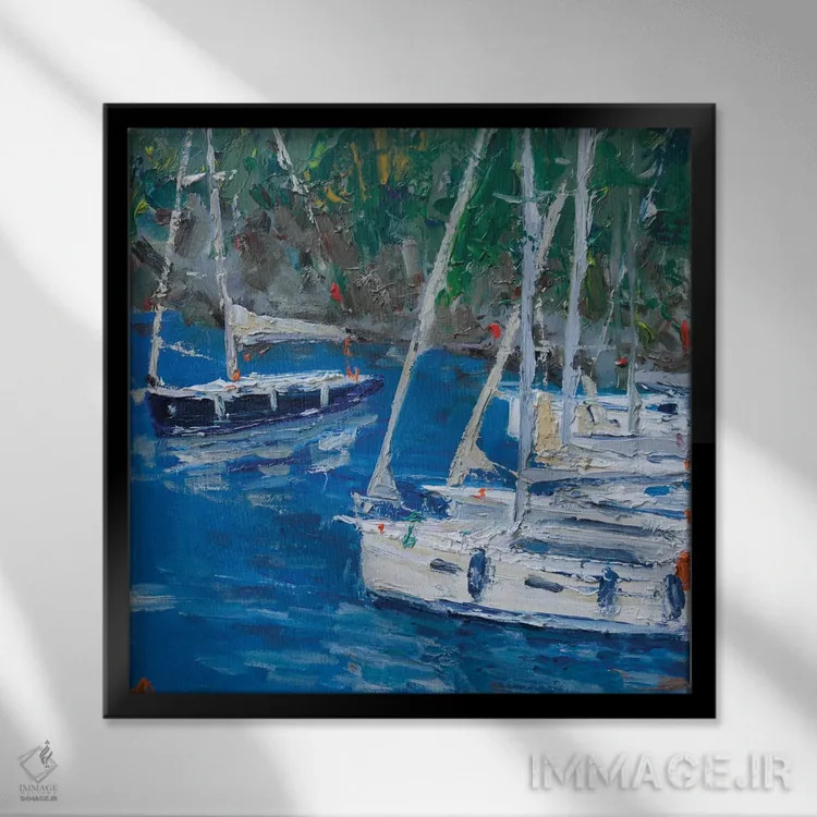 تابلو گران سولی (نام قایق بادبانی) و دیگر کشتیهای تفریحی اثر باورا آسهوا - نمای قابدار مشکی