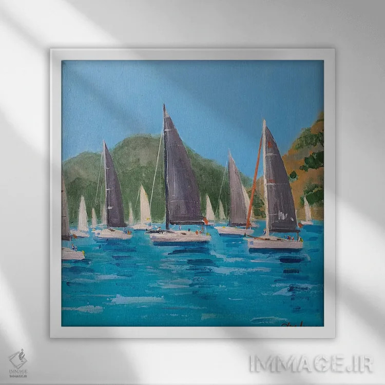 تابلو مسابقات قایقرانی هفته مارماریس (ترکیه) اثر باورا آسهوا - نمای قابدار سفید