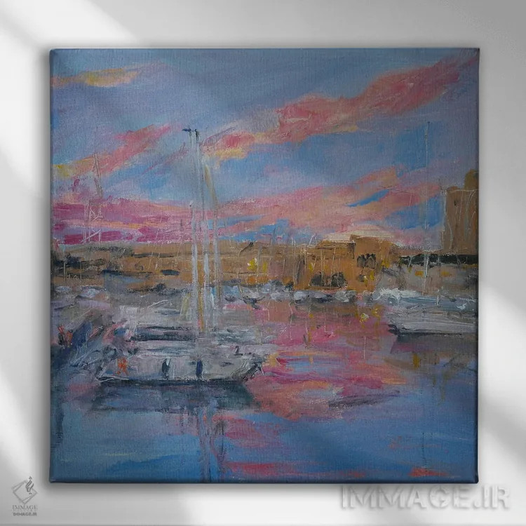 تابلو باشگاه قایقرانی ایتالیا جنوا هنگام غروب اثر باورا آسهوا - نمای روبهرو روی دیوار