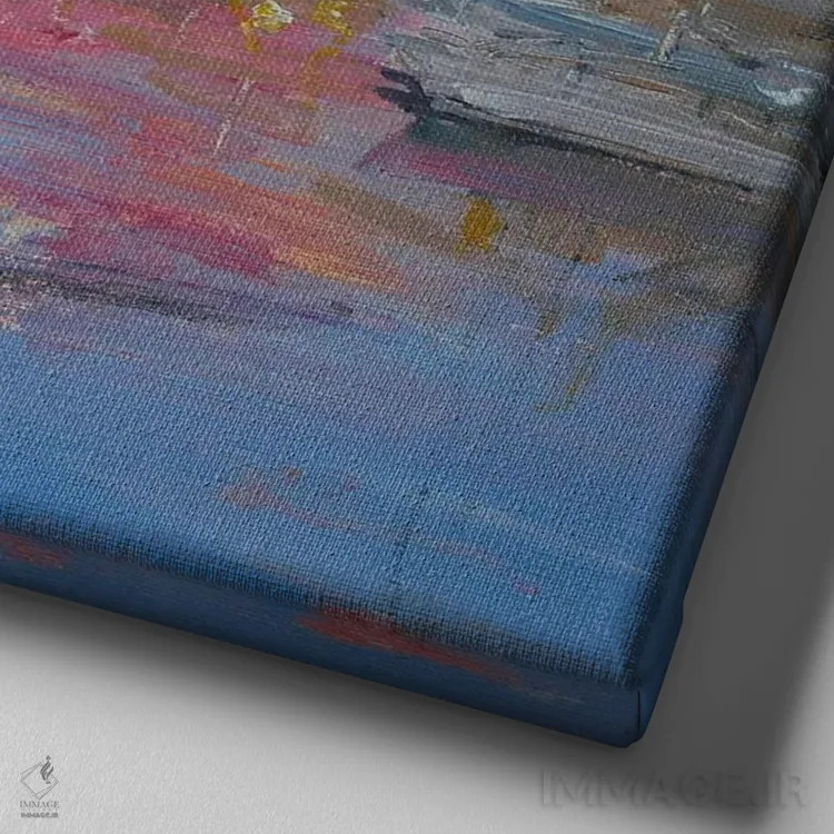 تابلو باشگاه قایقرانی ایتالیا جنوا هنگام غروب اثر باورا آسهوا - نمای نزدیک بافت بوم