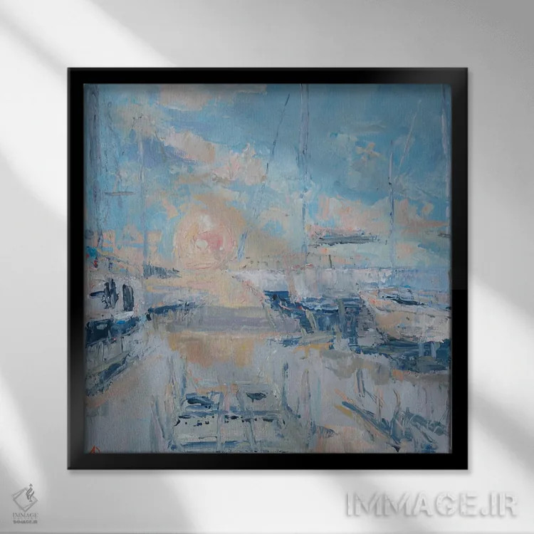 تابلو غروب در مارینا دی سن وینچنزو (ایتالیا) اثر باورا آسهوا - نمای قابدار مشکی