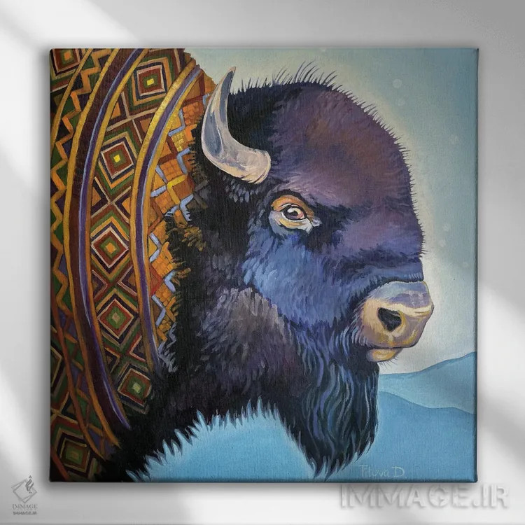 تابلو یاک رنگارنگ اثر دیانا تیتووا - نمای روبهرو روی دیوار