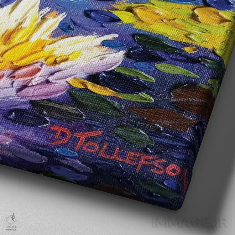 تابلو سمفونی در آبی اثر دنا تولفسون - نمای نزدیک بافت بوم