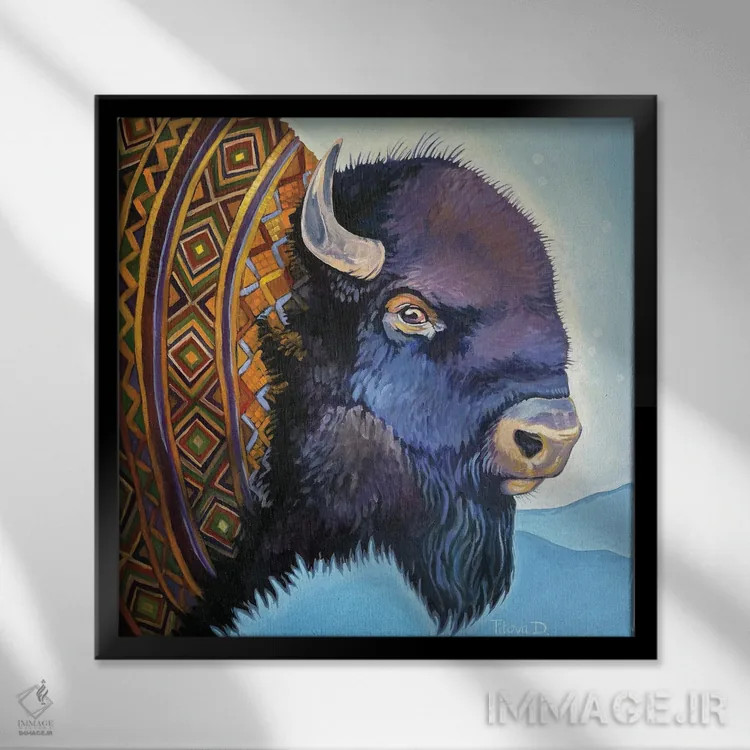 تابلو یاک رنگارنگ اثر دیانا تیتووا - نمای قابدار مشکی