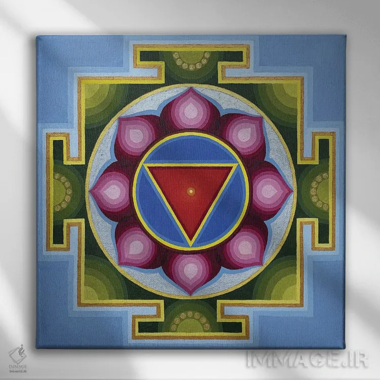 تابلو تارا یانترا دو (شکل هندسی الهه تارا) اثر دیانا تیتووا - نمای روبهرو روی دیوار