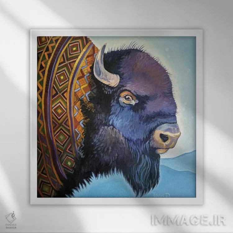 تابلو یاک رنگارنگ اثر دیانا تیتووا - نمای قابدار سفید