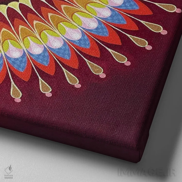 تابلو مندالای لوتوس قرمز اثر دیانا تیتووا - نمای نزدیک بافت بوم