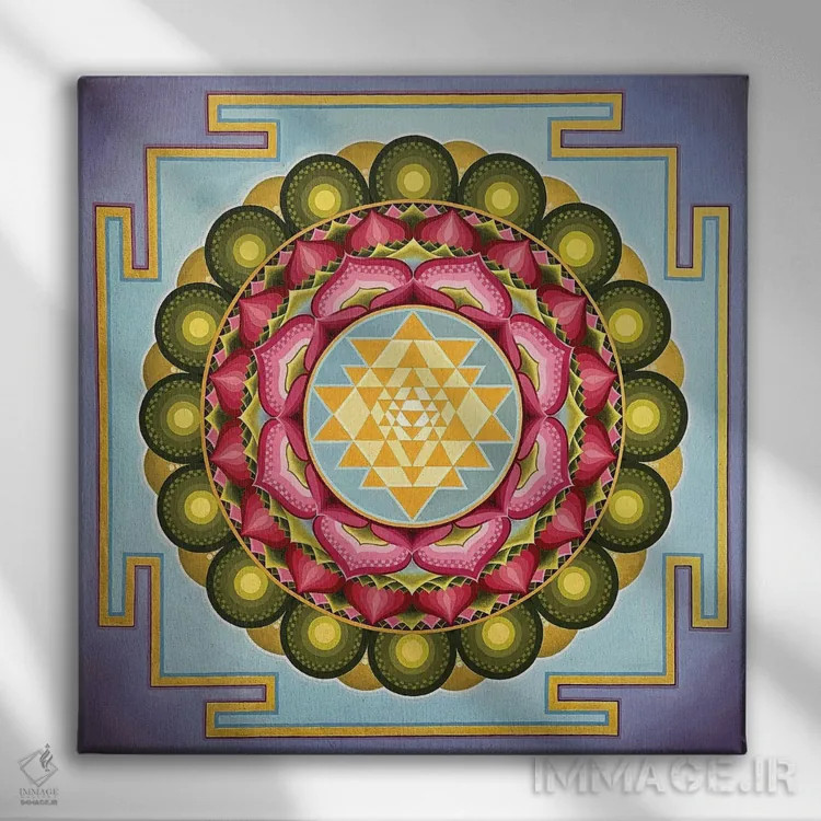 تابلو شری یانترا: گل لوتوس روی دریاچه اثر دیانا تیتووا - نمای روبهرو روی دیوار