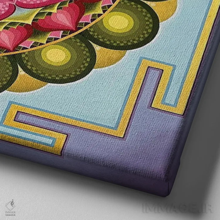 تابلو شری یانترا: گل لوتوس روی دریاچه اثر دیانا تیتووا - نمای نزدیک بافت بوم