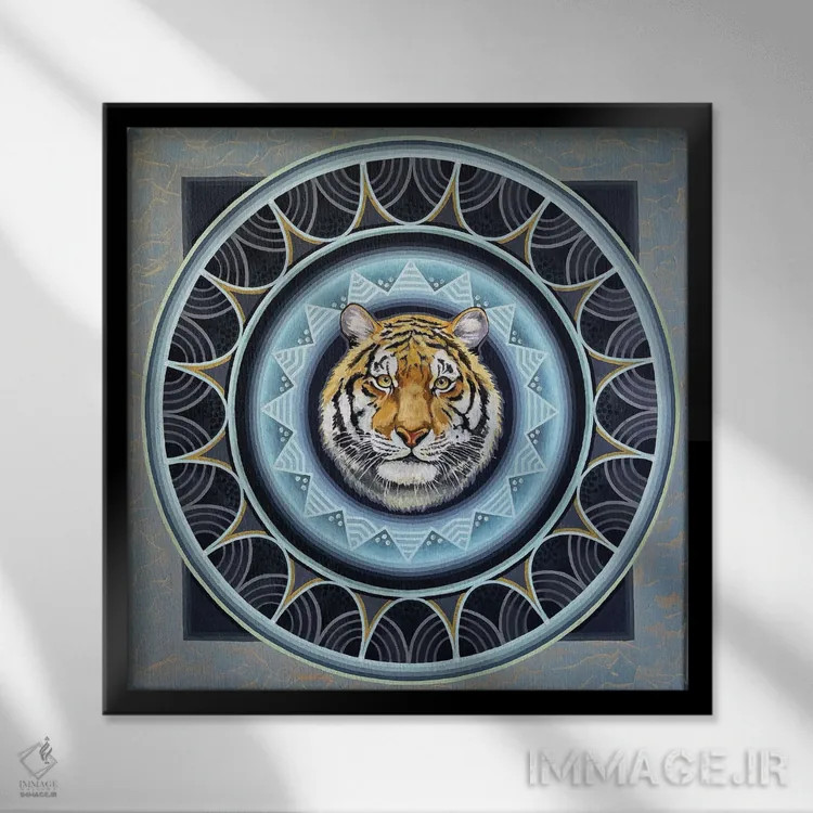 تابلو مندالای ببر سیبری اثر دیانا تیتووا - نمای قابدار مشکی