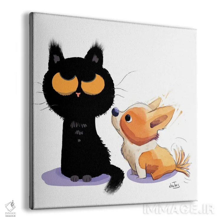 تابلو کورگی و گربه اثر دن تاویس - نمای پرسپکتیو محصول