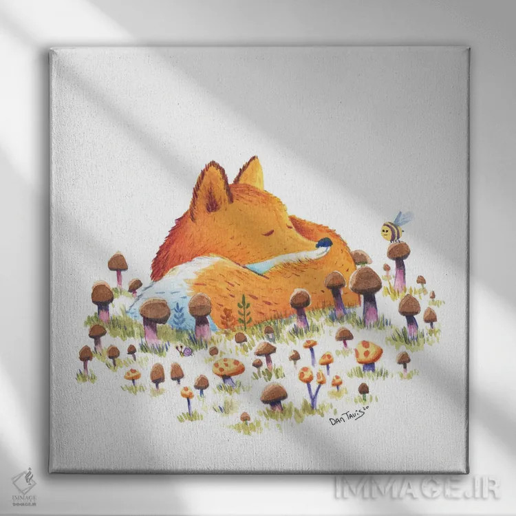 تابلو روباه و قارچها اثر دن تاویس - نمای روبهرو روی دیوار