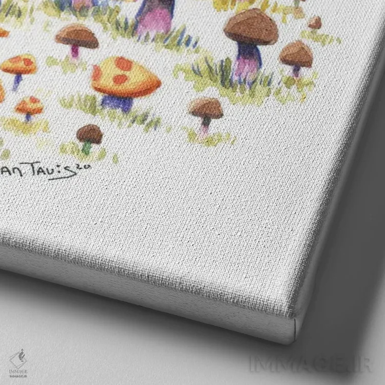 تابلو روباه و قارچها اثر دن تاویس - نمای نزدیک بافت بوم