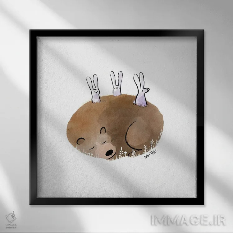 تابلو خرگوش نگهبان اثر دن تاویس - نمای قابدار مشکی