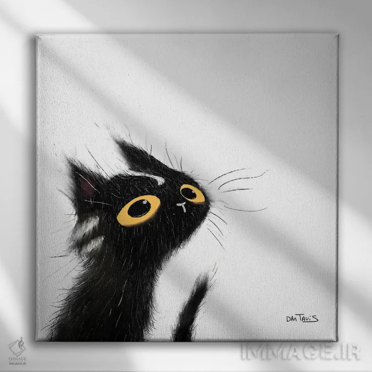 تابلو گربه سیاه بازیگوش اثر دن تاویس - نمای روبهرو روی دیوار