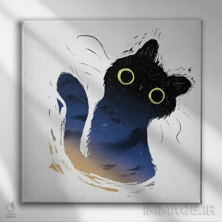 تابلو گربه کهکشانی اثر دن تاویس - نمای روبهرو روی دیوار