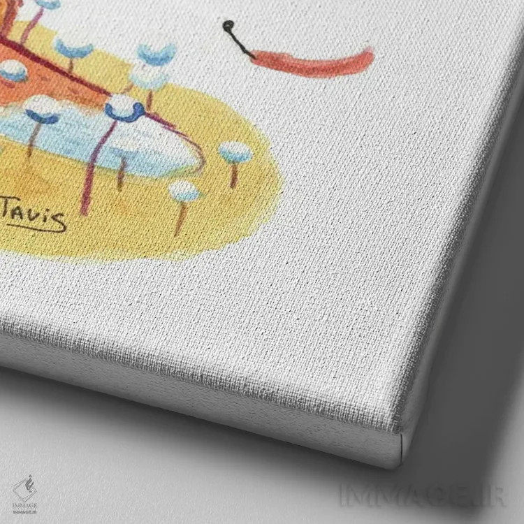 تابلو روباه و برگهای در حال ریزش اثر دن تاویس - نمای نزدیک بافت بوم