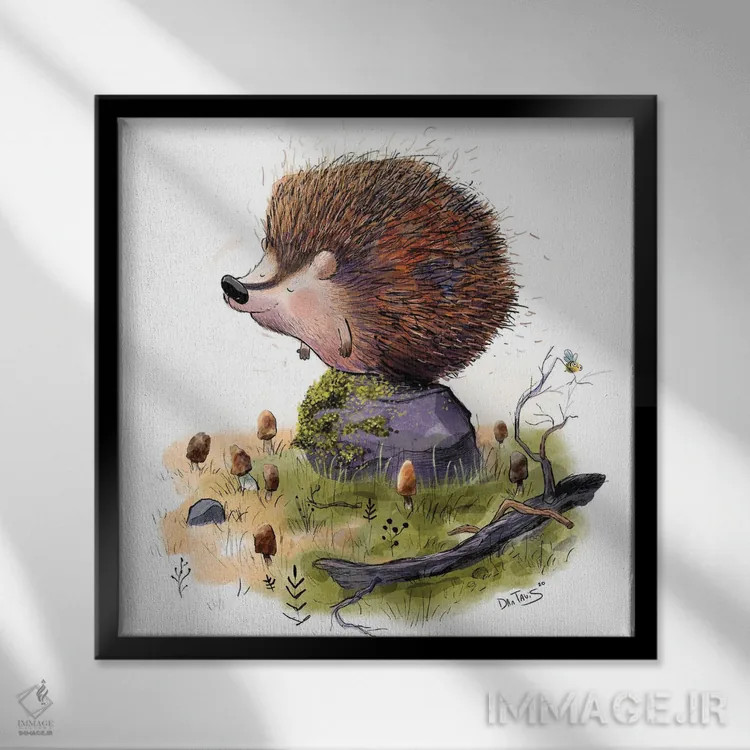 تابلو هنری، خارپشت اثر دن تاویس - نمای قابدار مشکی