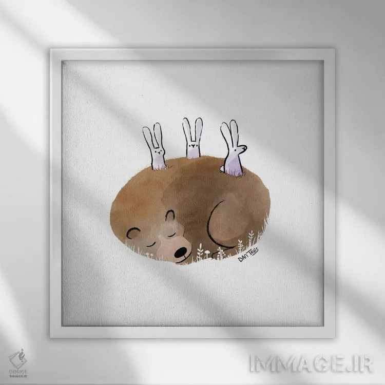 تابلو خرگوش نگهبان اثر دن تاویس - نمای قابدار سفید