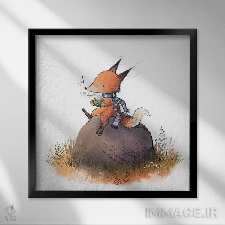 تابلو روباه در پاییز اثر دن تاویس - نمای قابدار مشکی