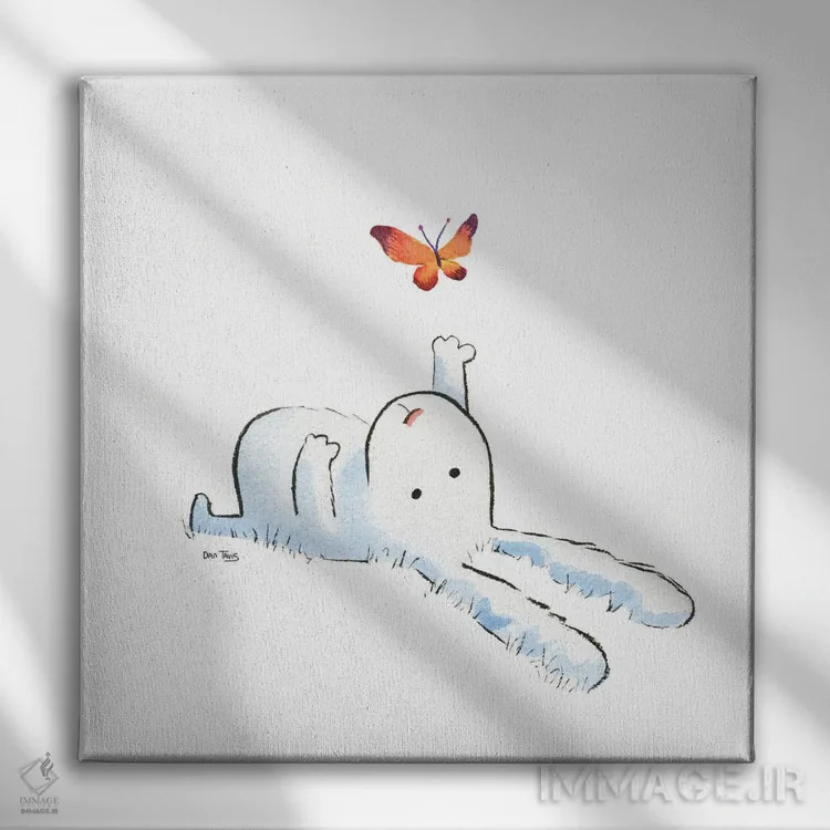 تابلو خرگوش و پروانه اثر دن تاویس - نمای روبهرو روی دیوار