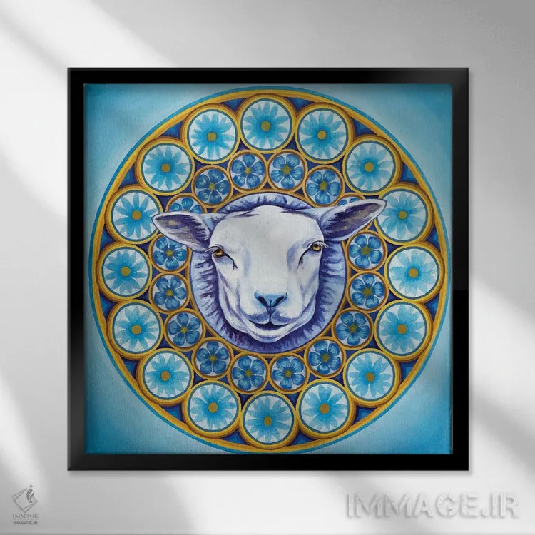 تابلو مندالای آبی دالی اثر دیانا تیتووا - نمای قابدار مشکی