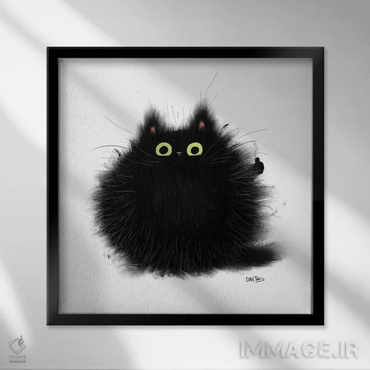 تابلو گربه با شست رو به بالا اثر دن تاویس - نمای قابدار مشکی