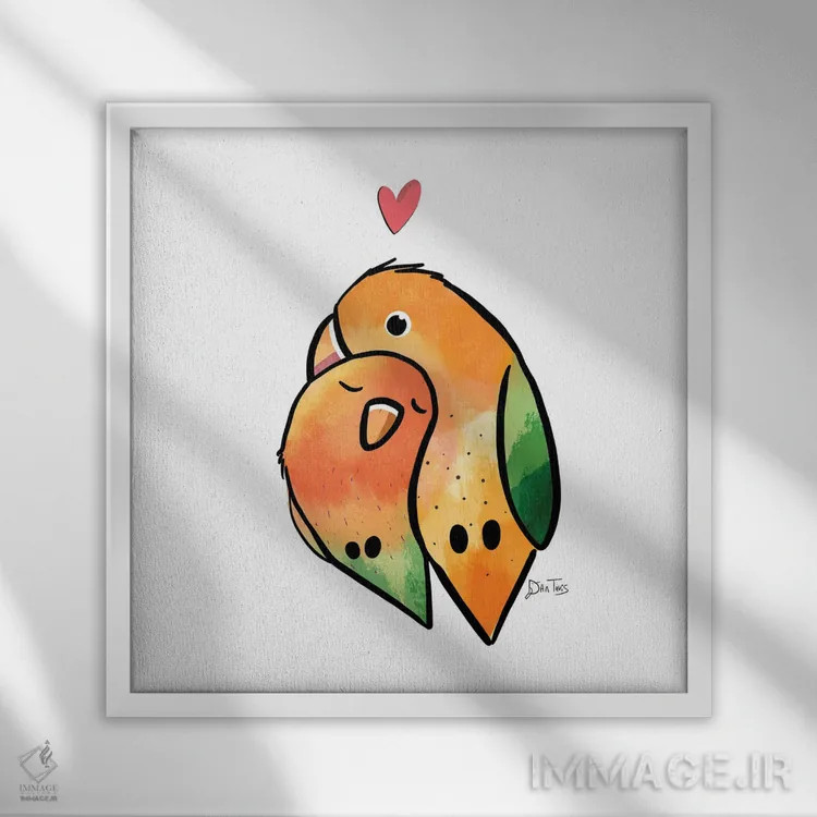 تابلو مرغ عاشق اثر دن تاویس - نمای قابدار سفید