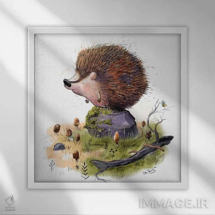 تابلو هنری، خارپشت اثر دن تاویس - نمای قابدار سفید