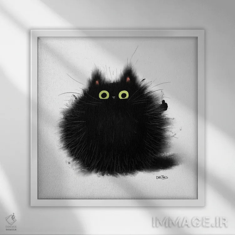 تابلو گربه با شست رو به بالا اثر دن تاویس - نمای قابدار سفید