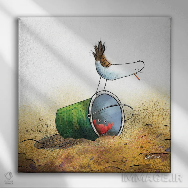 تابلو مرغ دریایی و خرچنگ اثر دن تاویس - نمای روبهرو روی دیوار