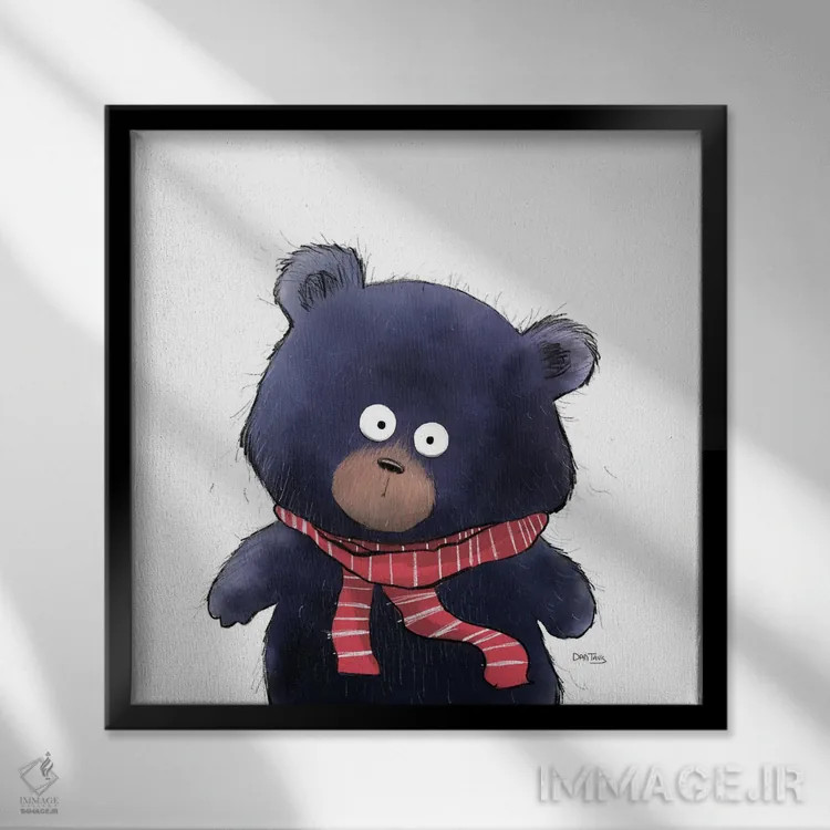 تابلو خیره شدن خرس اثر دن تاویس - نمای قابدار مشکی