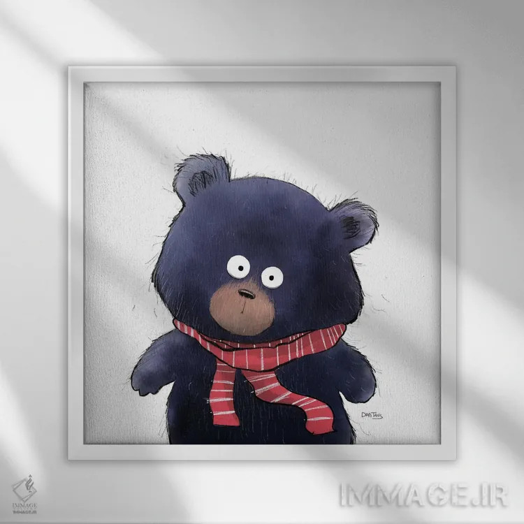 تابلو خیره شدن خرس اثر دن تاویس - نمای قابدار سفید