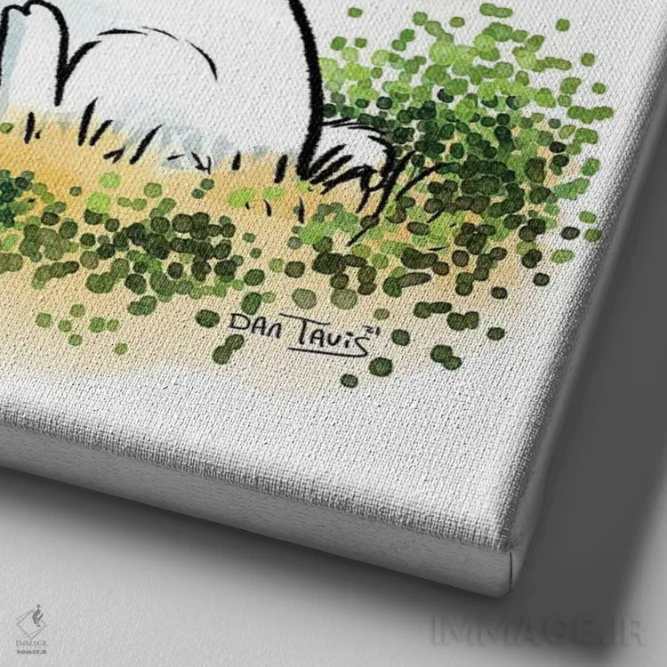 تابلو خرگوش و لاکپشت، بهترین دوستان اثر دن تاویس - نمای نزدیک بافت بوم