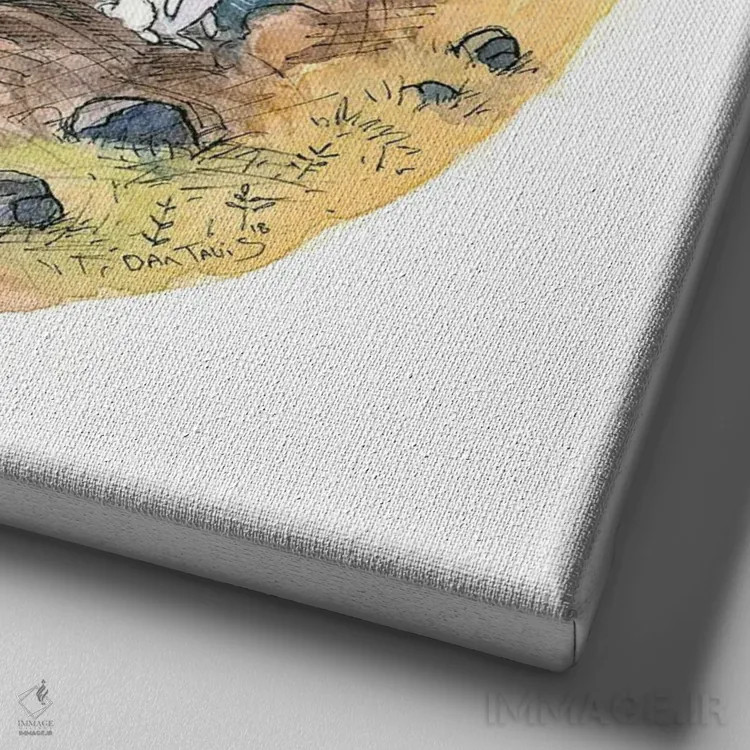 تابلو خانه خرسها اثر دن تاویس - نمای نزدیک بافت بوم