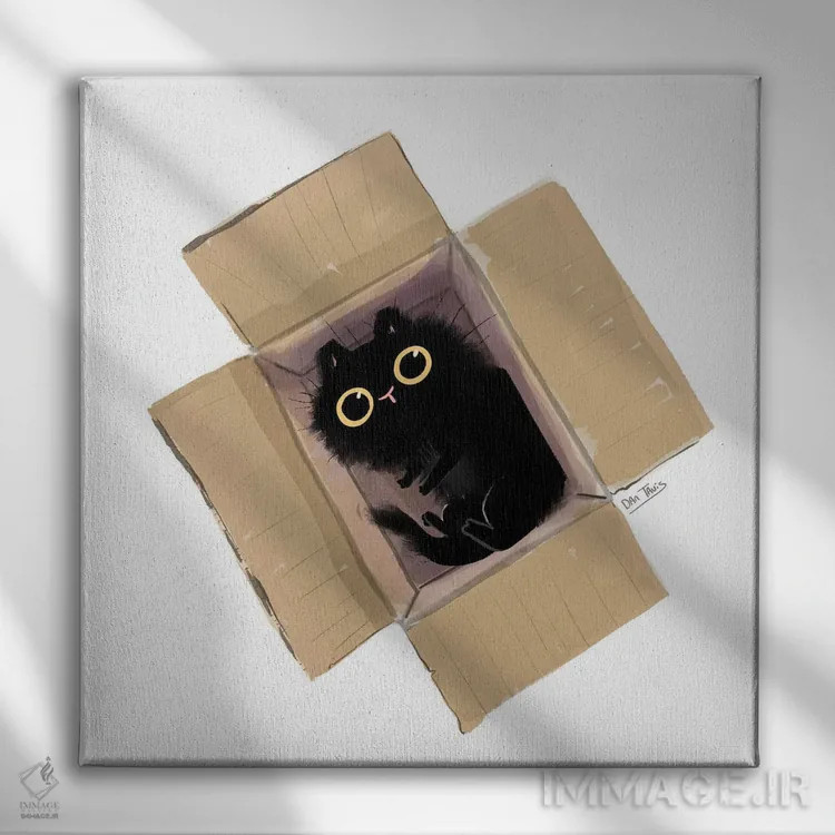 تابلو گربه سیاه در جعبه دو اثر دن تاویس - نمای روبهرو روی دیوار