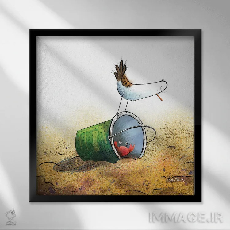 تابلو مرغ دریایی و خرچنگ اثر دن تاویس - نمای قابدار مشکی