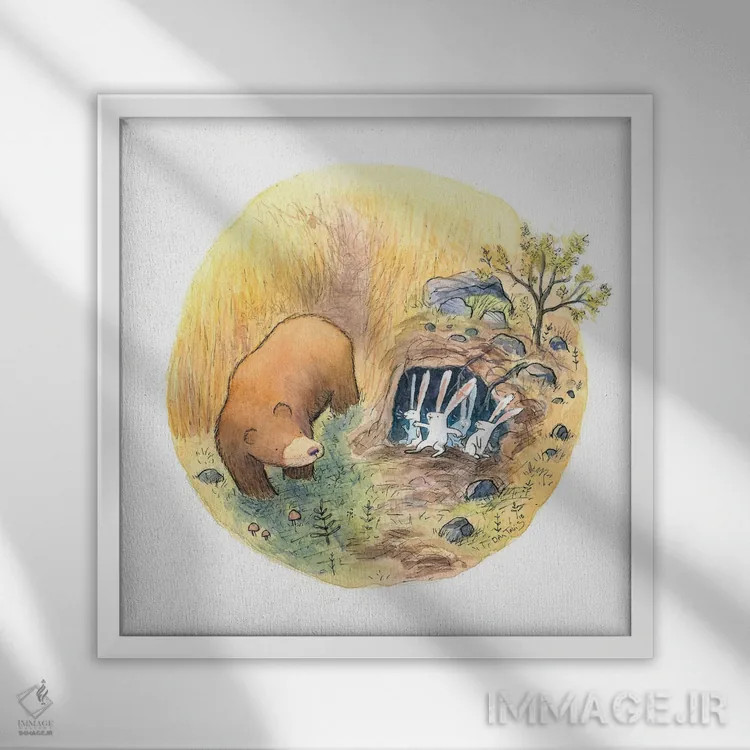 تابلو خانه خرسها اثر دن تاویس - نمای قابدار سفید