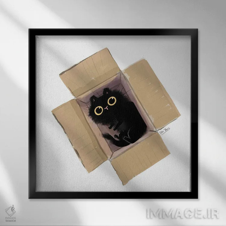 تابلو گربه سیاه در جعبه دو اثر دن تاویس - نمای قابدار مشکی