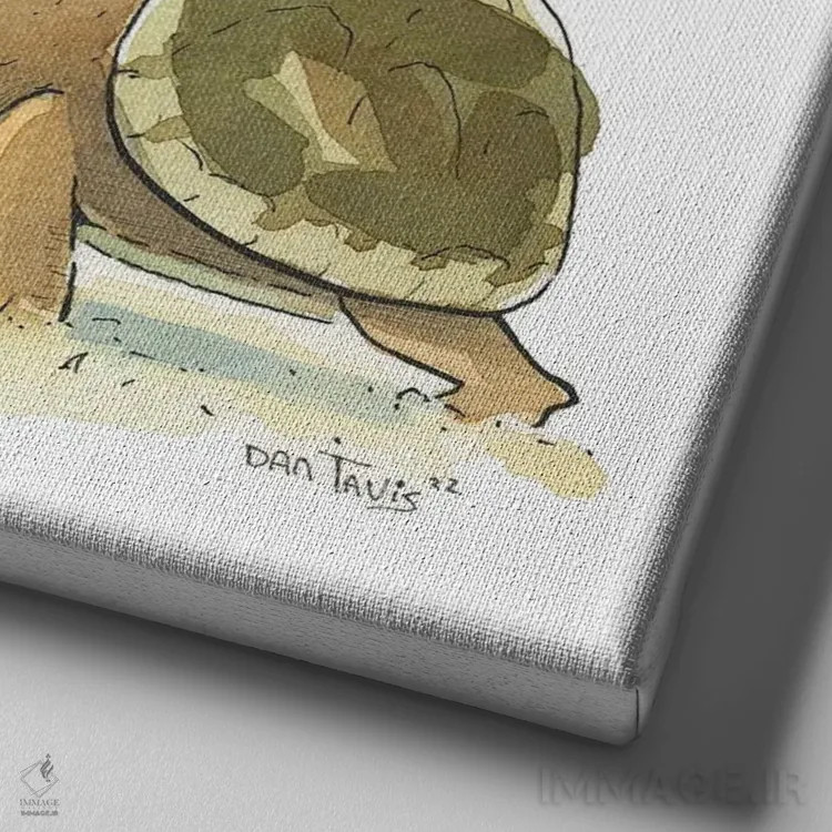 تابلو لاکپشت بامزه و قاصدک اثر دن تاویس - نمای نزدیک بافت بوم